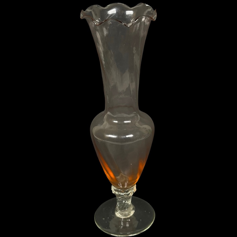Vintage Pink Depression Glass Bud Vase Twisted Stem Ruffled Trumpet Rim Small
